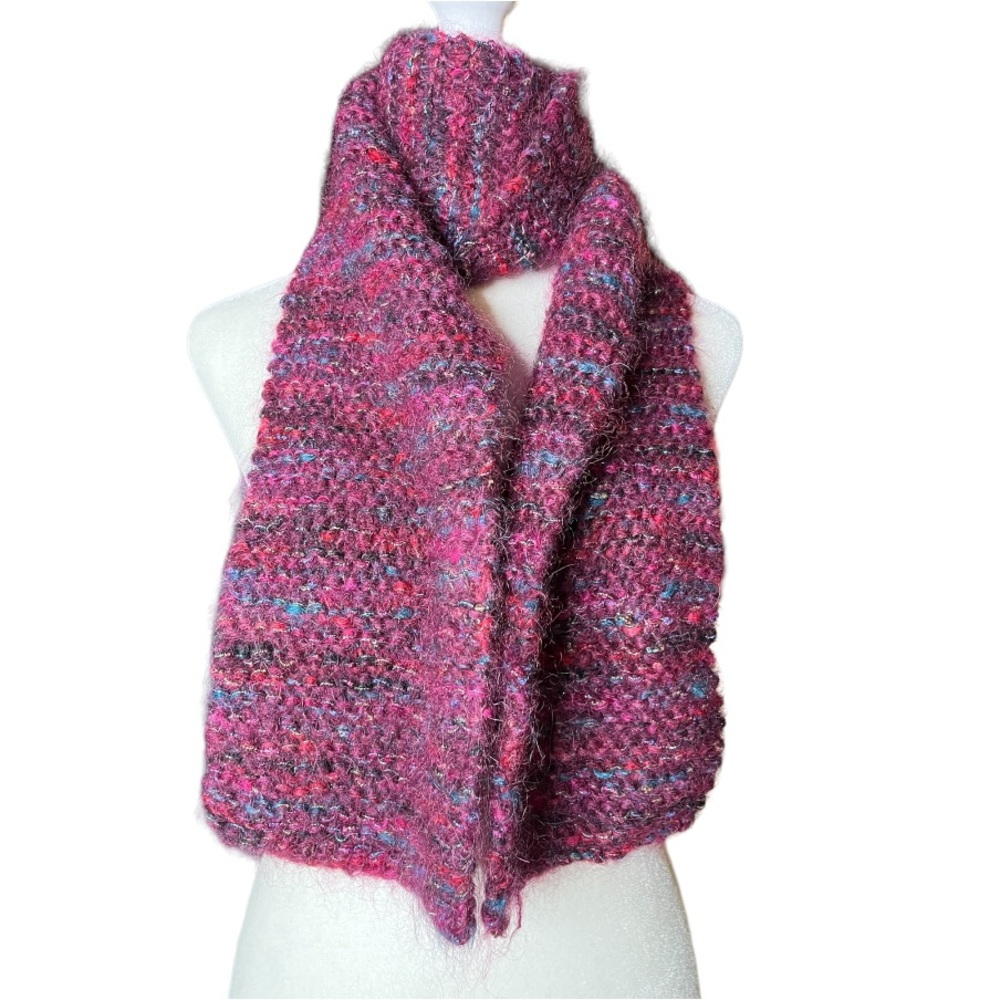 Handmade Knitted Mohair Blend Scarf Colorful Soft Cozy Wrap